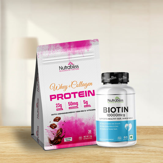 Glow & Gain Combo – Whey, Collagen & 60 Biotin Tabs