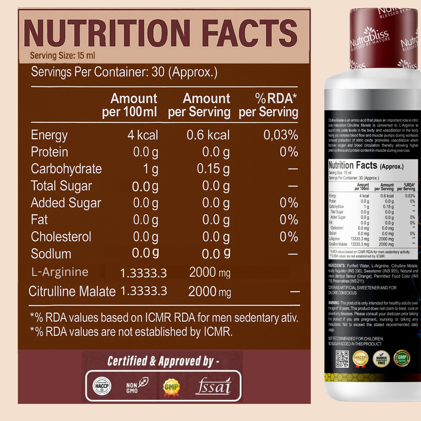 Nutrabliss L Arginine L Citrulline Liquid 4000 mg