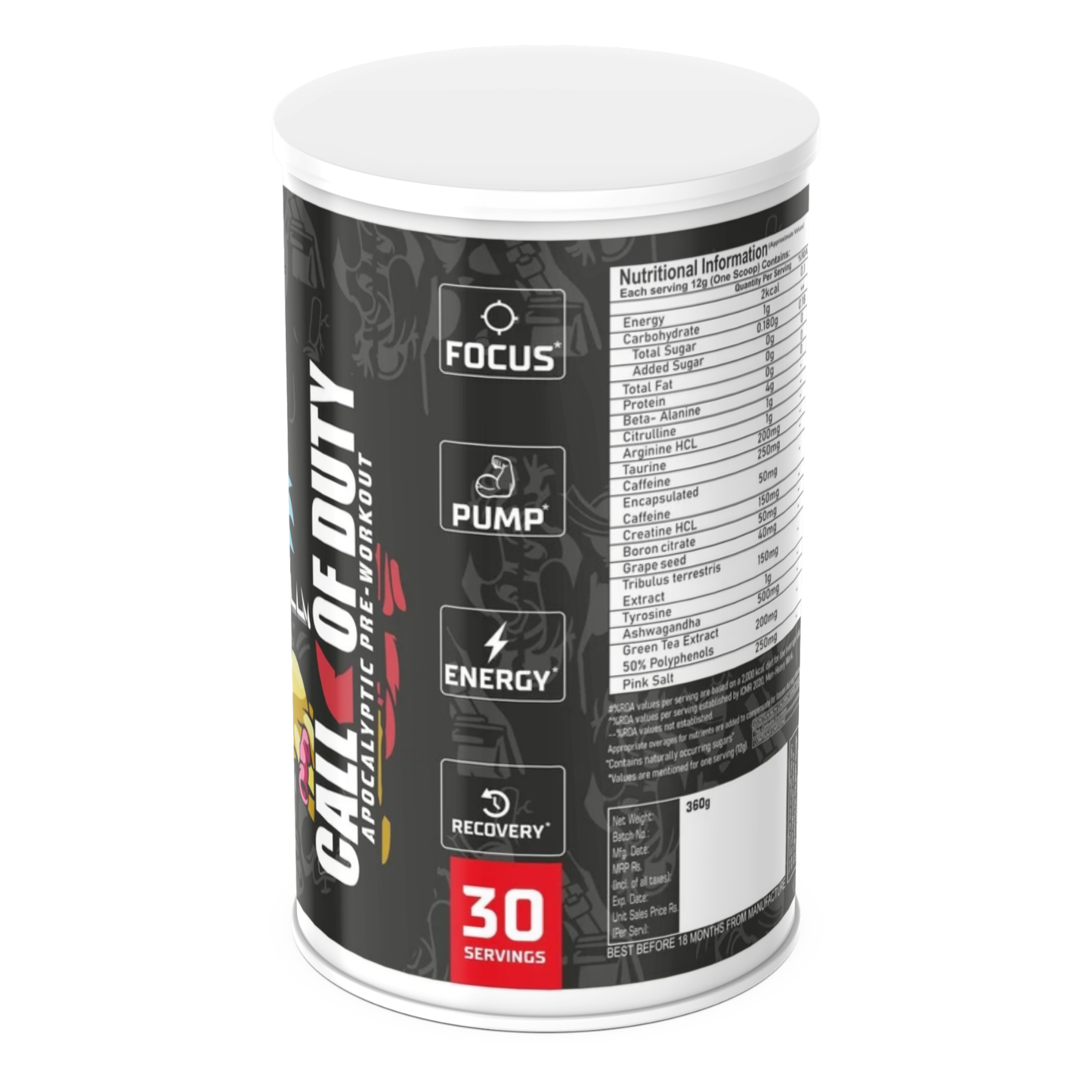 Nutrabliss Call of Duty Preworkout with Nitrosigine, Ashwagandha, Encapsulated Caffeine 360 grams 30 servings
