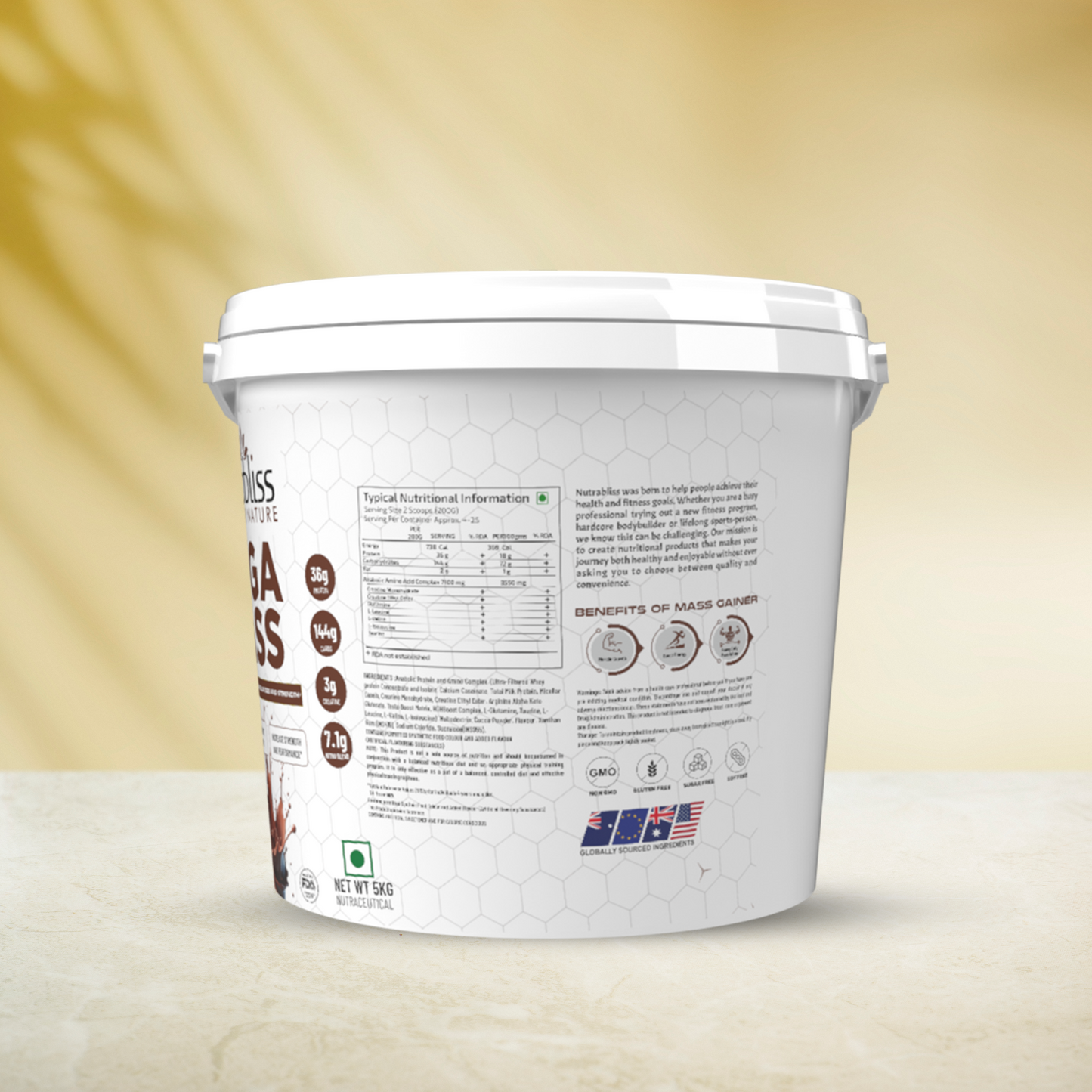 Nutrabliss Mega Mass Pack: 5kg Choco Gainer + Creatine + Glutamine