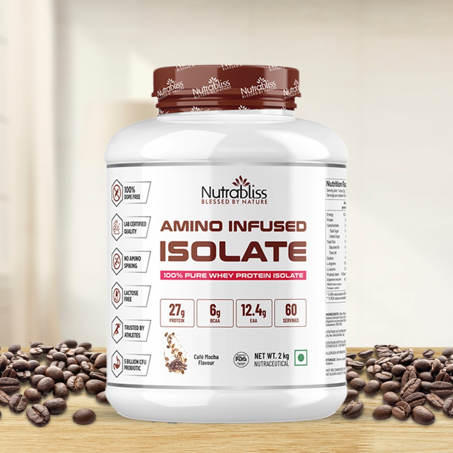 Nutrabliss amino infused whey protein isolate added digestive enzymes and probiotics 2 Kg