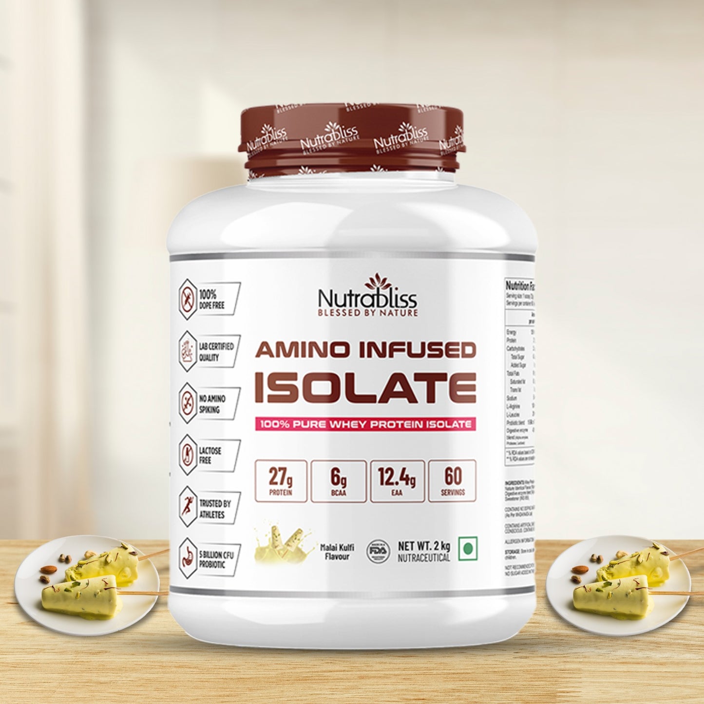 Nutrabliss amino infused whey protein isolate added digestive enzymes and probiotics 2 Kg