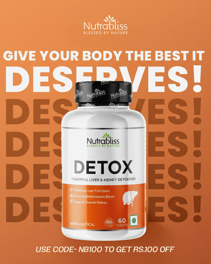 Nutrabliss Detox Liver & Kidney detoxifier with Silymarin, Glutathione, Astaxanthin 60 tablets