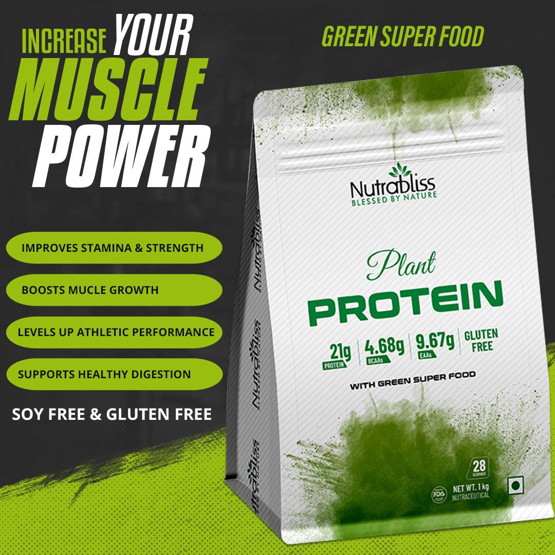 Nutrabliss Plant Protein with greens blend, antioxidants blend digestive enzymes Chocolate Flavour 1 Kg