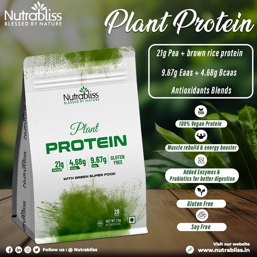 Nutrabliss Plant Protein with greens blend, antioxidants blend digestive enzymes Chocolate Flavour 1 Kg